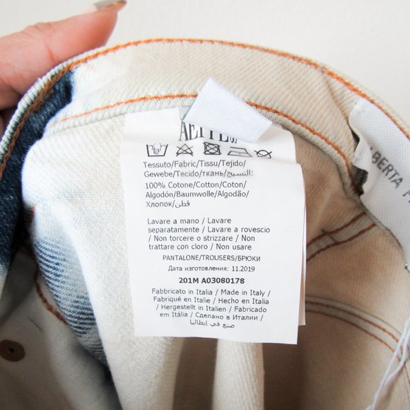 NEW! ALBERTA FERRETI Designer Bleached Denim Jeans High Rise Tan/Blue-4 Orig$698 - Picture 14 of 16